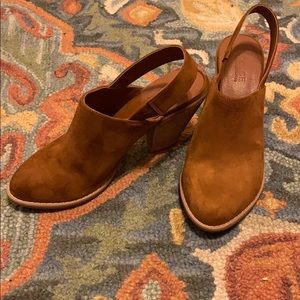 Brown suede clogs